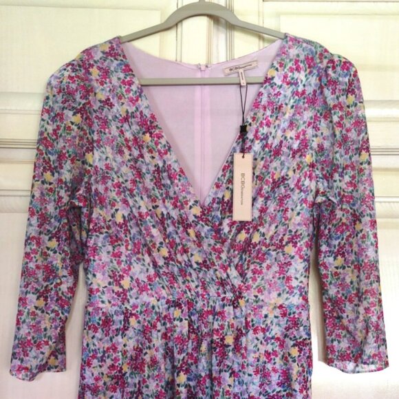 BCBGeneration 3/4 Sleeve, Faux Wrap, High Low Dress in Pink Floral, Sz 14, NWT - Picture 9 of 10